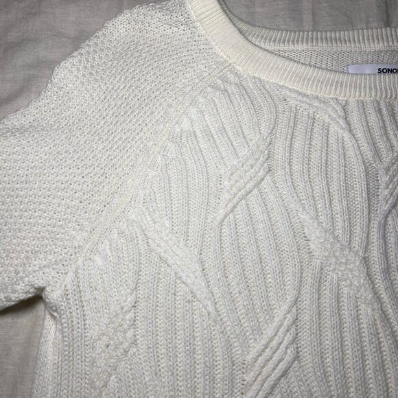 Sonoma Goods For Life Cableknit Sweater Womens L Cream Curved Hem Side Slits EUC - Picture 6 of 9